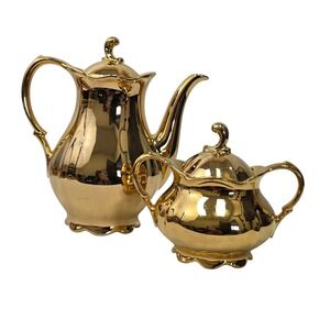 Bavaria Gold Tone Coffee Pot and Sugar Bowl Set Elegant Vintage Serving